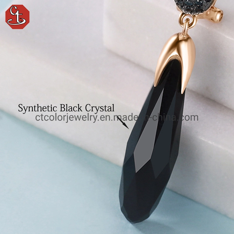 Hot Sale Fashion Jewelry 925 Silver Long Black Crystal Drop Earrings Jewellry