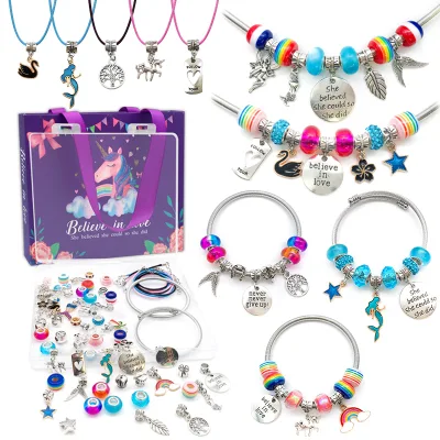 Kit de fabrication de bracelets, fournitures de fabrication de bijoux, perles, ensemble de cadeaux artisanaux licorne/sirène pour filles et adolescentes de 8 ans